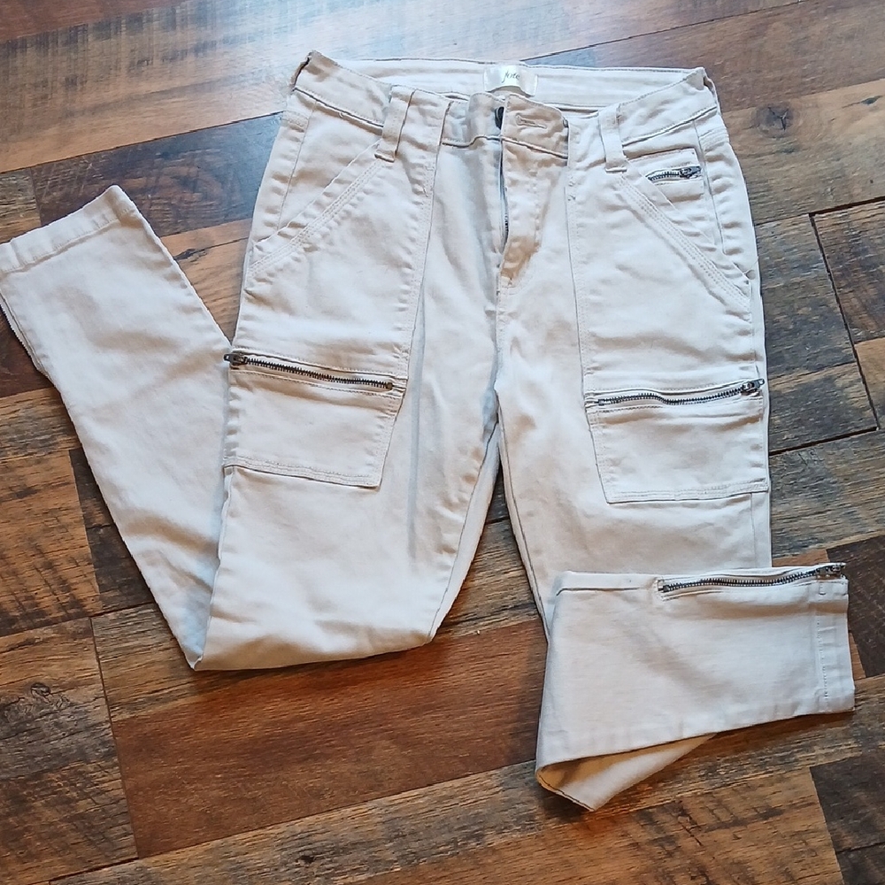 Joie Beige Skinny Pants with Zipper Accents